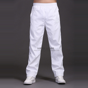男士涤纶长裤男裤子，夏季薄款运动裤修身直筒宽松青年休闲裤白色