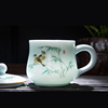 景德镇青瓷陶瓷泡茶杯子带盖过滤办公杯马克杯个人杯茶杯定制