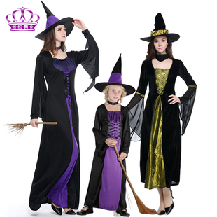 万圣节成人儿童女巫亲子女童舞台，演出服装小女巫cos连衣裙送帽子