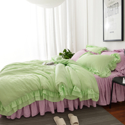 销品凯豪韩式公主风水洗棉荷叶花边床裙床罩式四件套纯色1518m床