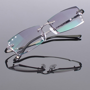 超轻无框切边镶钻眼镜架纯钛眼镜框近视成品，防辐射配眼镜度数