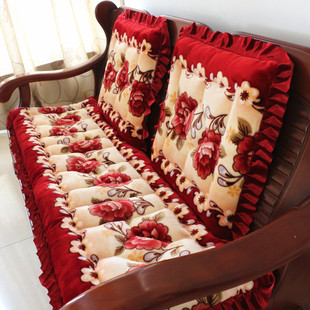 高档韩式花边实木沙发垫长椅垫加厚毛绒法莱绒单座三人座春秋椅垫