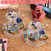珐琅彩创意玻璃水杯花，茶杯套装家用耐高温送女友教师公司