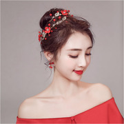新娘头饰红色发箍韩式结婚三件套发饰中式古装，敬酒服配饰盘发饰品