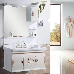 pvc简欧智能浴室柜，组合现代简约卫浴柜，实木洗脸盆柜洗手盆洗漱台