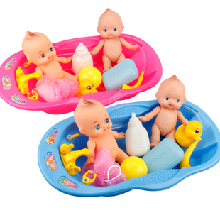 宝宝洗澡娃娃浴盆娃娃戏水玩具，组合小浴盆儿童，仿真过家家玩具女孩