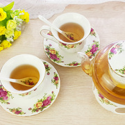 整套英式玫瑰花茶壶玻璃茶具套装，陶瓷过滤内胆，带加热底座泡茶壶