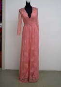 九九新礼服(新礼服)粉色蕾丝，长袖v领性感，修身显瘦后拉链齐地腰围2尺1hh191