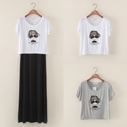 夏季新韩版莫代尔印花圆领，胖mm宽松大码短款短袖，t恤蝙蝠袖罩衫女