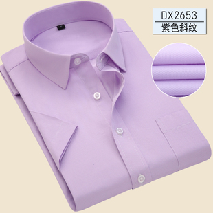 夏季薄款衬衫男短袖商务休闲职业工装浅紫色斜纹衬衣男款青年寸衫
