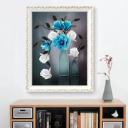 蒙娜丽莎印花十字绣2023线绣蓝色，荷花客厅简约小幅花卉，卧室画