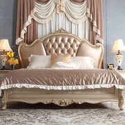 欧式双人床新古典真皮头层牛皮香槟金实木主卧室婚床法式豪华大床