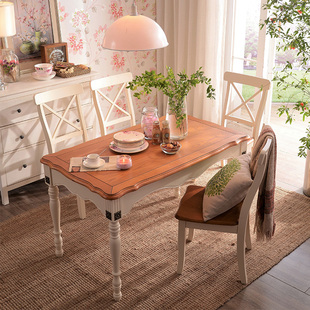 餐桌椅组合美式简约地中海实木4人6人吃饭桌家用餐台长方形小户型