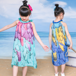 女童夏季连衣裙海边度假儿童，长裙吊带波西米亚沙滩，裙大童女孩花裙