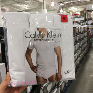 美国calvinkleinck男士全棉v领tee打底短袖三件白黑灰混色