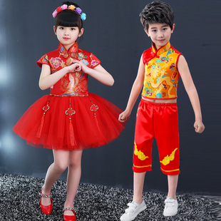 六一演出服儿童男女套装中国结蓬蓬裙红色合唱服女童公主裙舞蹈服