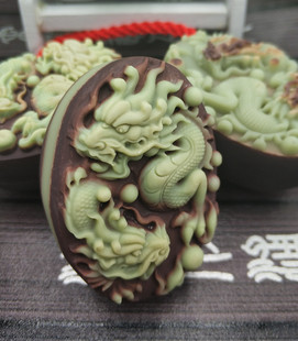 贵州玉天然紫袍玉雕刻中国龙双龙手把件石雕石刻文玩茶宠玉器玩件