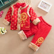 冬季宝宝红色套装过年衣服婴儿加厚保暖唐装衣服新年喜庆套装