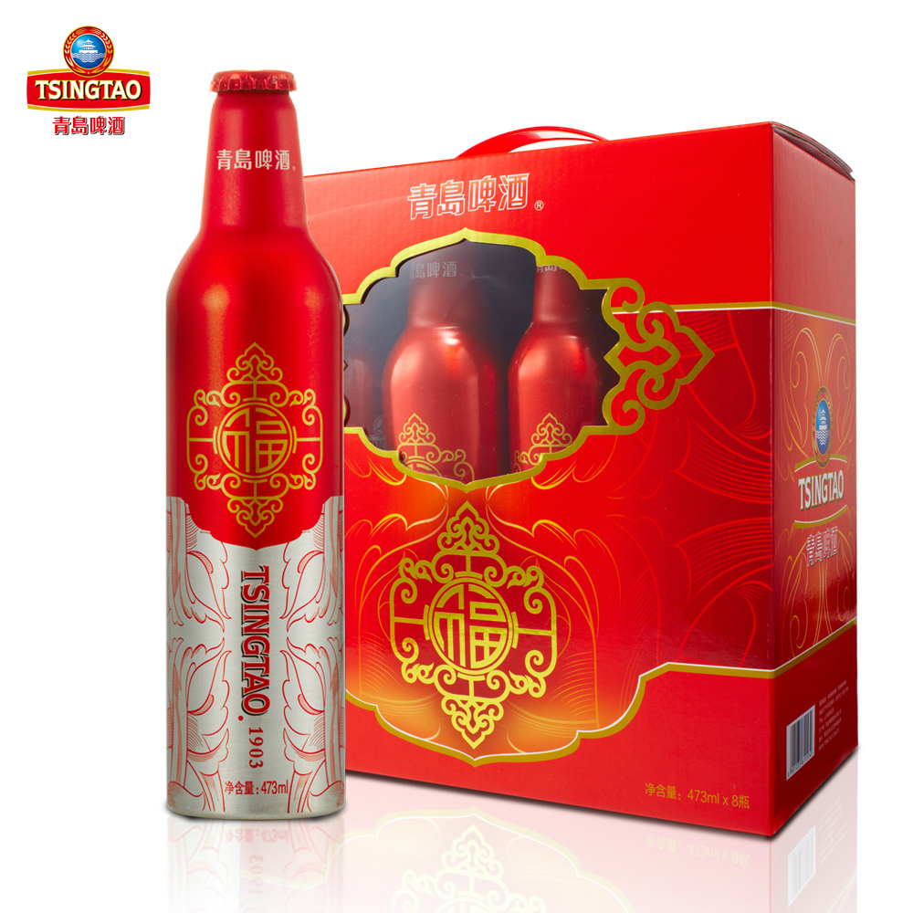 青岛啤酒 鸿运当头啤酒473ml*8瓶 高端喜庆礼盒新春送礼啤酒 包邮