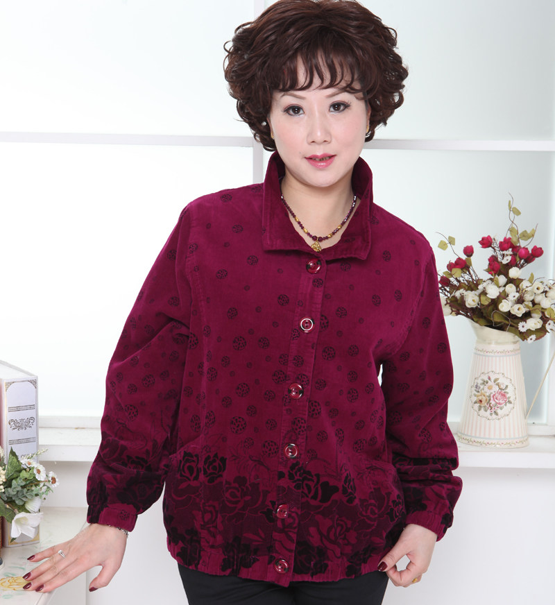 千百度<em>中老年</em>女装春秋<em>灯芯绒外套</em> 老年人奶奶
