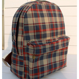 【<em>八妹</em>休闲】英伦风格子包包日系<em>双肩包</em>女帆布