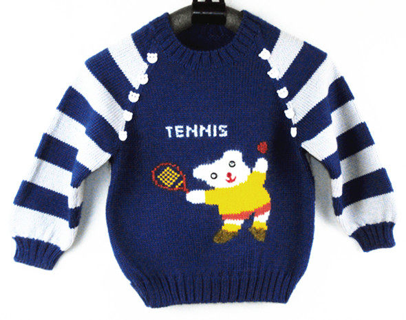 纯手工<em>编织1</em>-<em>2岁</em>男童<em>毛衣</em>,三利线蓝灰条纹插袖