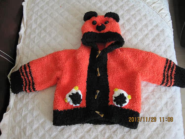 纯手工编织<em>珊瑚绒</em>毛巾线儿童动物小熊<em>毛衣</em>外套