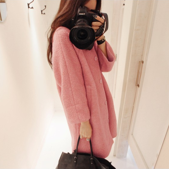 韩国代购新款女装2013秋冬大廓形茧形 粗花羊