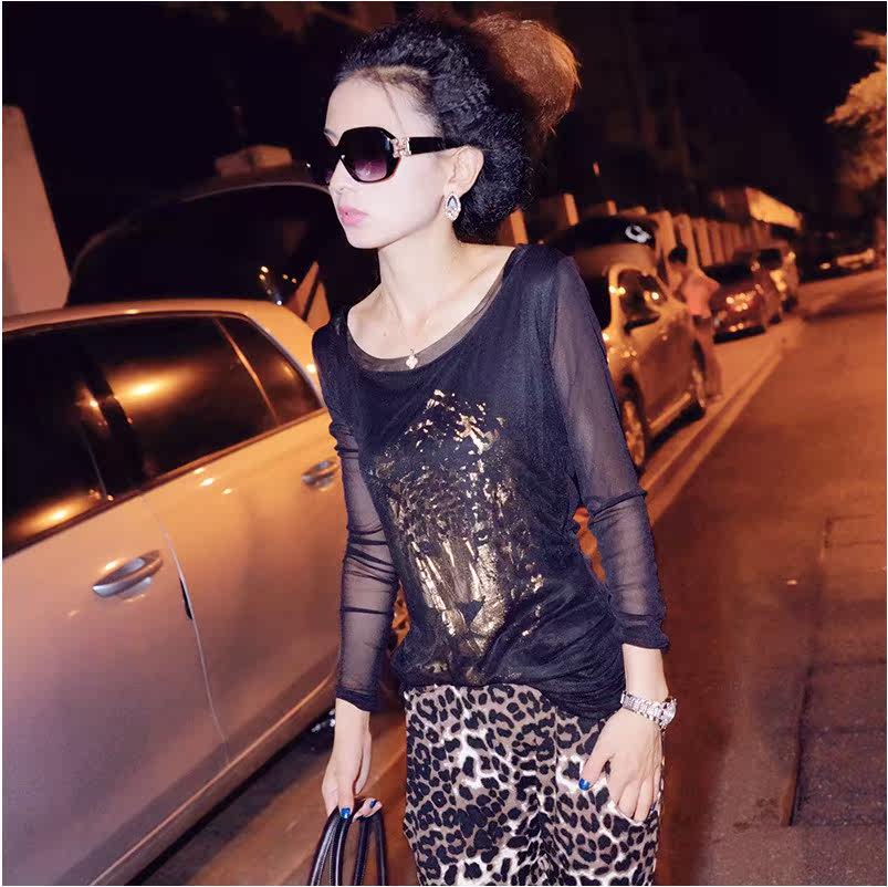 <em>欧洲站</em>2013秋新款秋装<em>女装</em>秋季网纱<em>打底衫</em>长