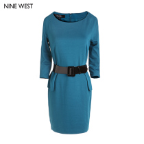 NINEWEST玖熙女装正品2013秋冬连衣裙 欧美长袖纯色圆领连衣裙