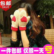 韩国秋冬季可爱保暖加厚毛绒爱心手套女保暖全指手套