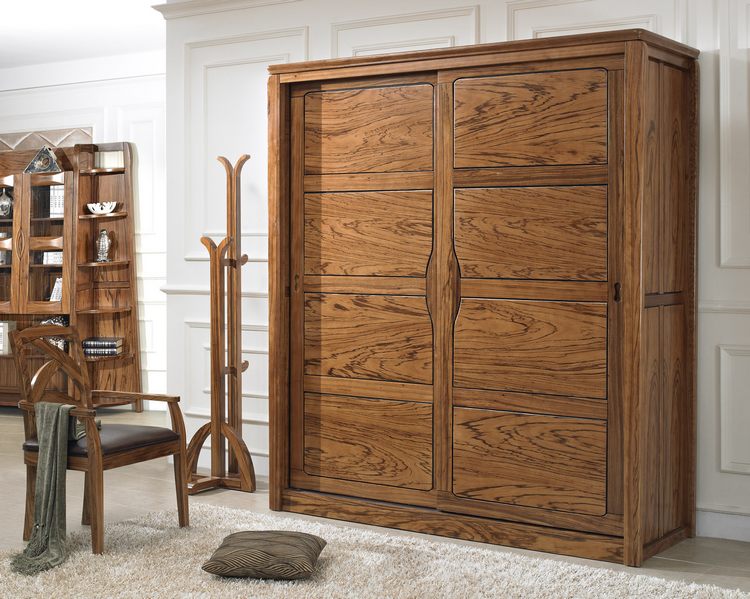 欧式后现代衣柜 乌金木家具 美式全实木趟门衣