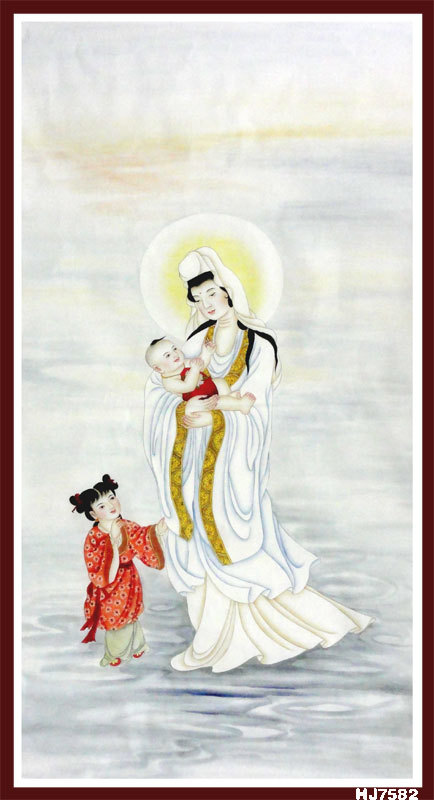 送子观音 国画工笔人物画 佛教人物 观音画像 观音送子图57582