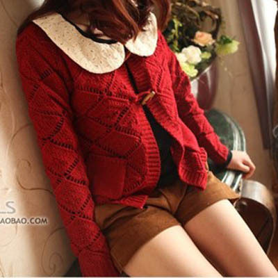 外单学院风 森女系绞花<em>麻花提花针织开衫</em> 牛角