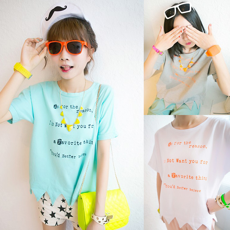 2014春夏装新款<em>文艺</em>上衣<em>少女装</em>字母印花打底