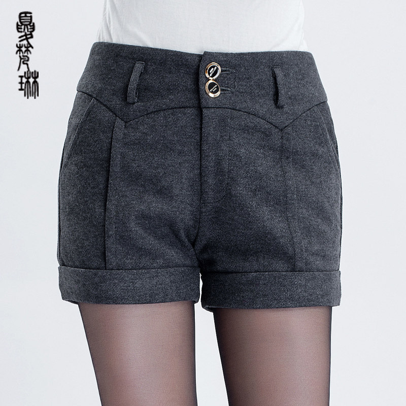秋冬款毛呢<em>短裤</em>女秋款呢子<em>短裤冬大码</em>短裤胖m