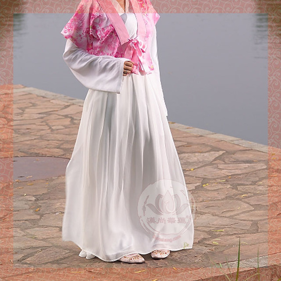 雪纺中裙汉尚华莲<em>汉服女装</em>大摆百褶裙双层白色