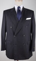 公价35900！顶级手工西装Belvest黑色暗条纹双排扣西服套装 50