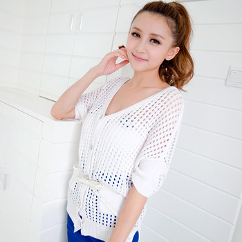 <em>针织开衫搭配</em>_清仓女罩衫宽松网状针织衫蝙蝠