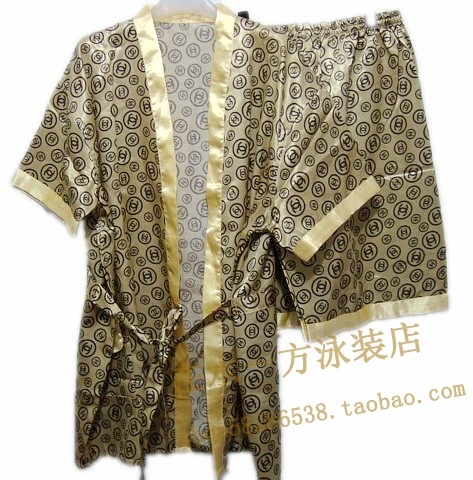 高档汗蒸服 <em>丝绸</em>滑面<em>开衫</em>男 桑拿浴服按摩美容