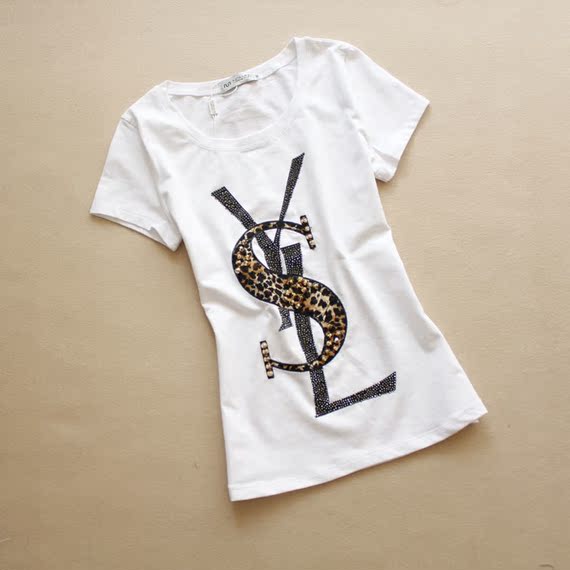 2014夏装新款 欧洲站女装短袖T恤 烫珠植绒休