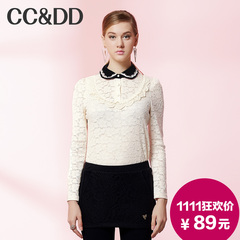 【爆】CCDD2014冬装专柜正品新款女装黑白色打底甜美娃娃领蕾丝衫