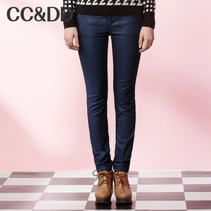 CCDD2014冬装专柜正品新款女装 欧美深色铅笔裤正反两穿牛仔长裤
