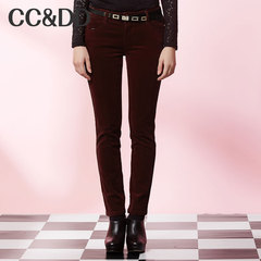 CCDD2014冬专柜正品新款女装休闲灯芯绒长裤子酒红色铅笔裤