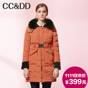 【爆】CCDD2014冬装专柜正品新款女装貉子毛领连帽修身长款羽绒服