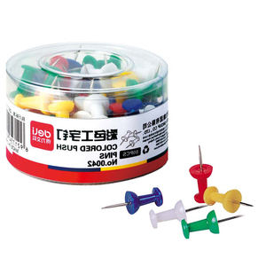 得力0042办公用品 得力筒装彩色工字钉 图钉工