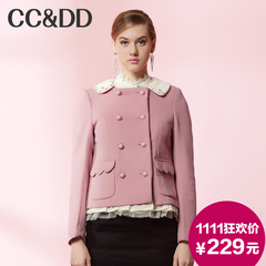 【爆】CCDD2014冬专柜正品新款女装娃娃领双排扣羊毛呢大衣短外套