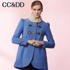 CCDD2014冬装专柜正品新款女款 甜美毛领外套中长款羊毛呢大衣