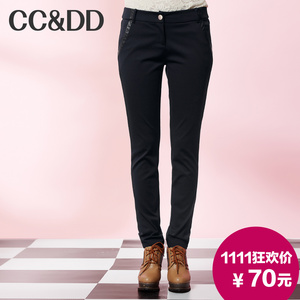 【爆】CCDD2014冬正品新款女装袋口拼皮长裤子欧美修身铅笔裤