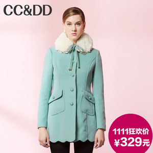 【爆】CCDD2014冬专柜正品新款女装甜美娃娃领系带羊毛呢大衣外套